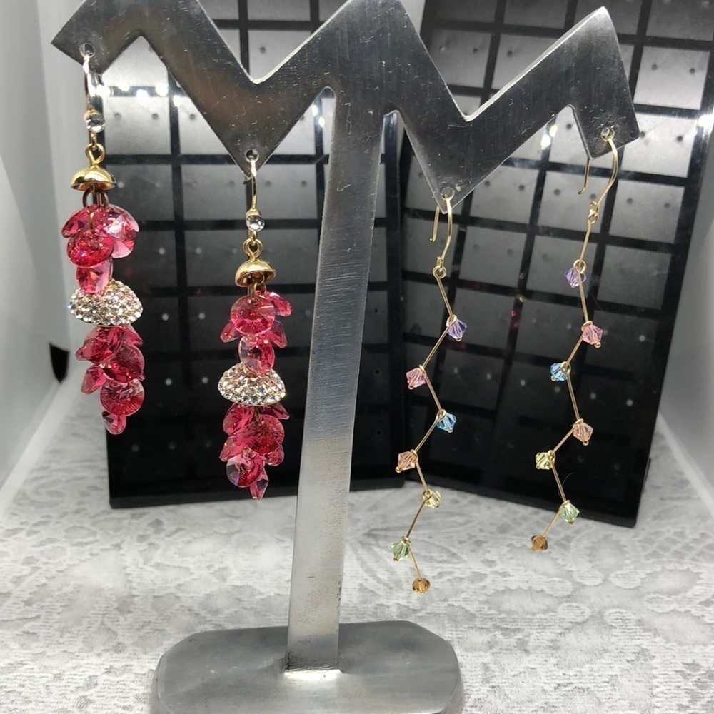 Sparkling crystal beads long statement earrings